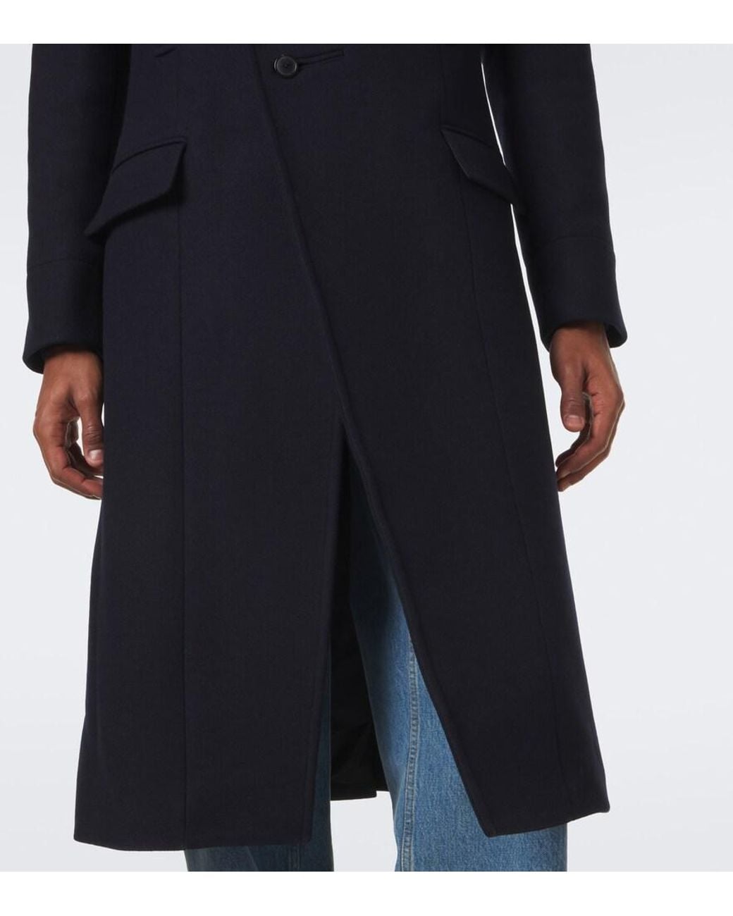 Dries Van Noten Blue Double-Breasted Wool-Blend Twill Coat for men