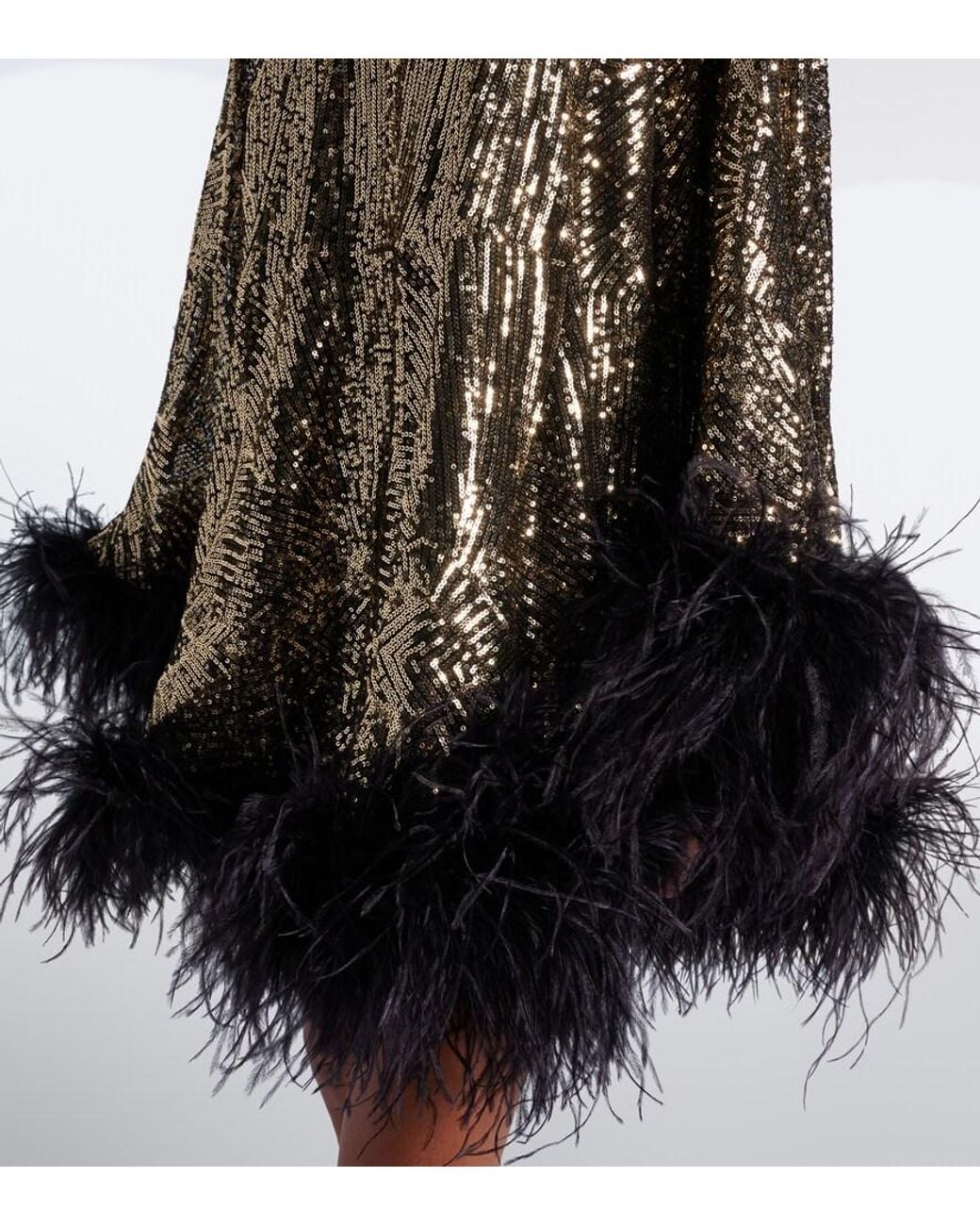 Taller Marmo Metallic Vegas Disco Feather-Trimmed Minidress