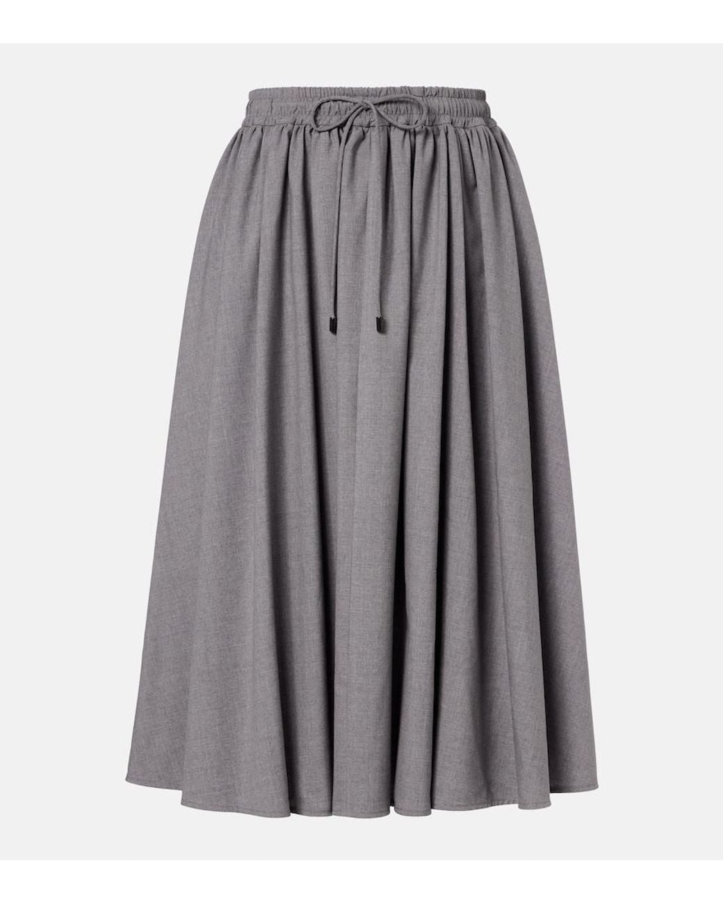 Max Mara Gray Livrea Virgin Wool Midi Skirt