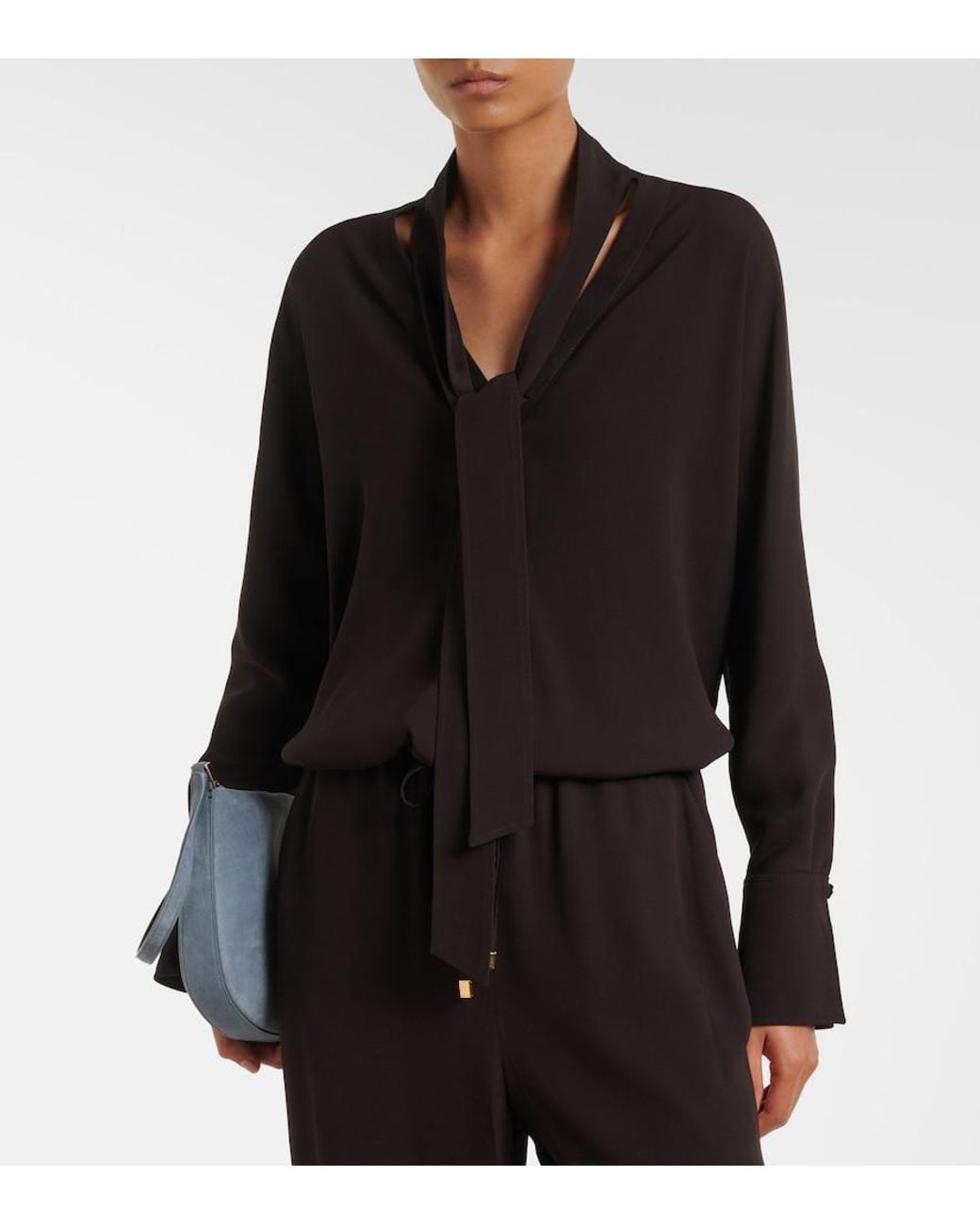 Agnona Black Tie-Neck Jersey Blouse