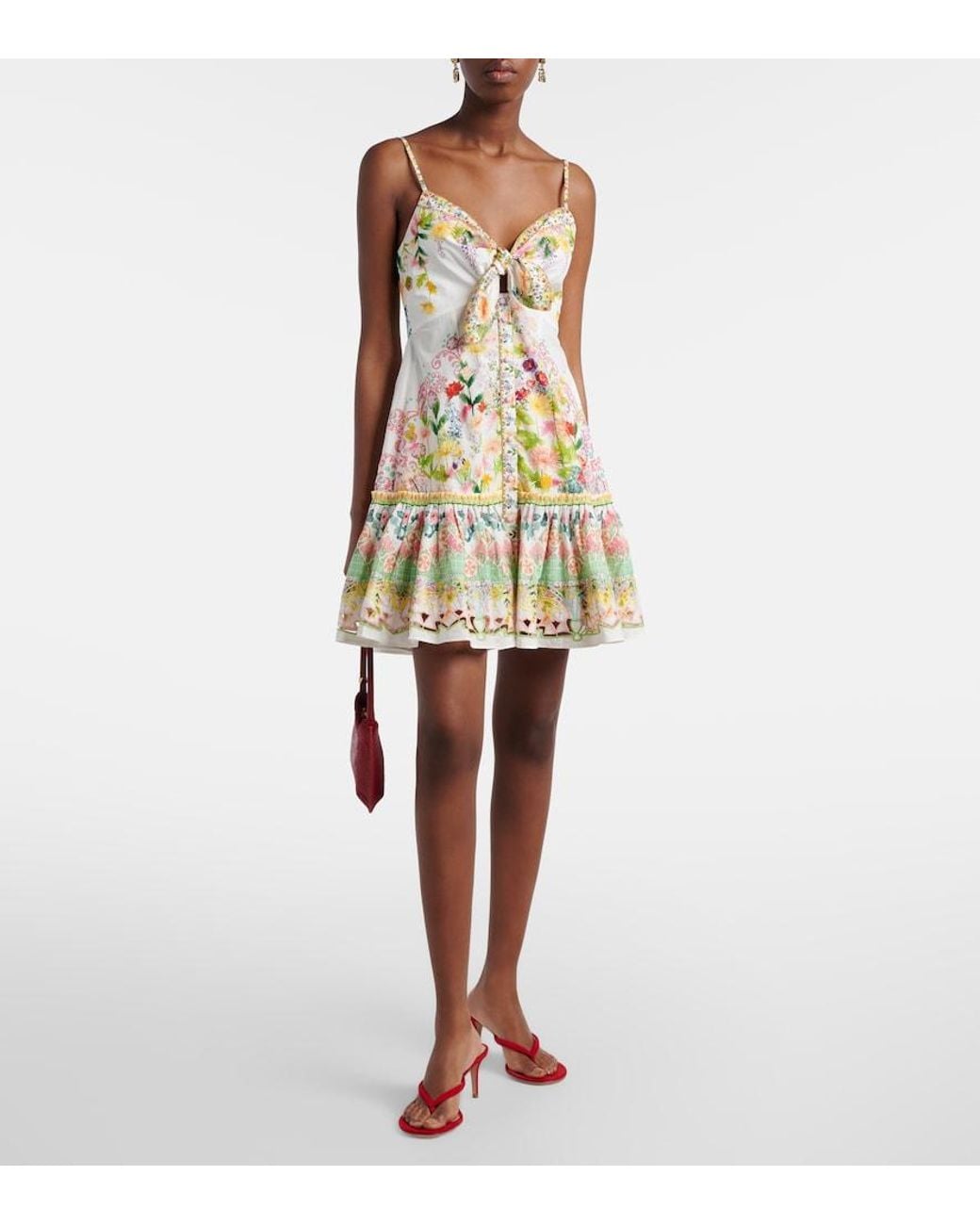 Camilla White Bow-Detail Floral Cotton Minidress