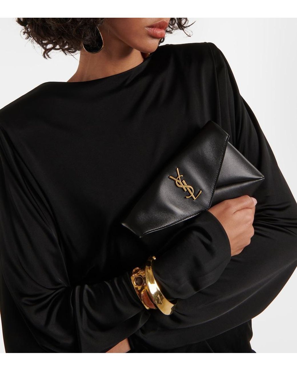 Saint Laurent Black Cassandre Small Leather Pouch