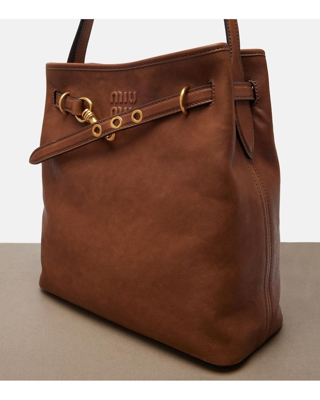 Miu Miu Brown Aventure Leather Bucket Bag