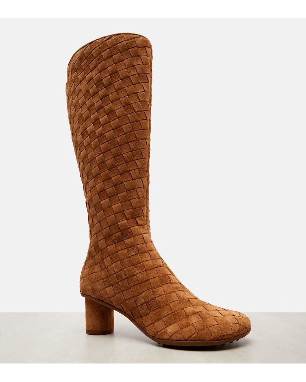 Bottega Veneta Brown Atomic Intrecciato Suede Knee-High Boots