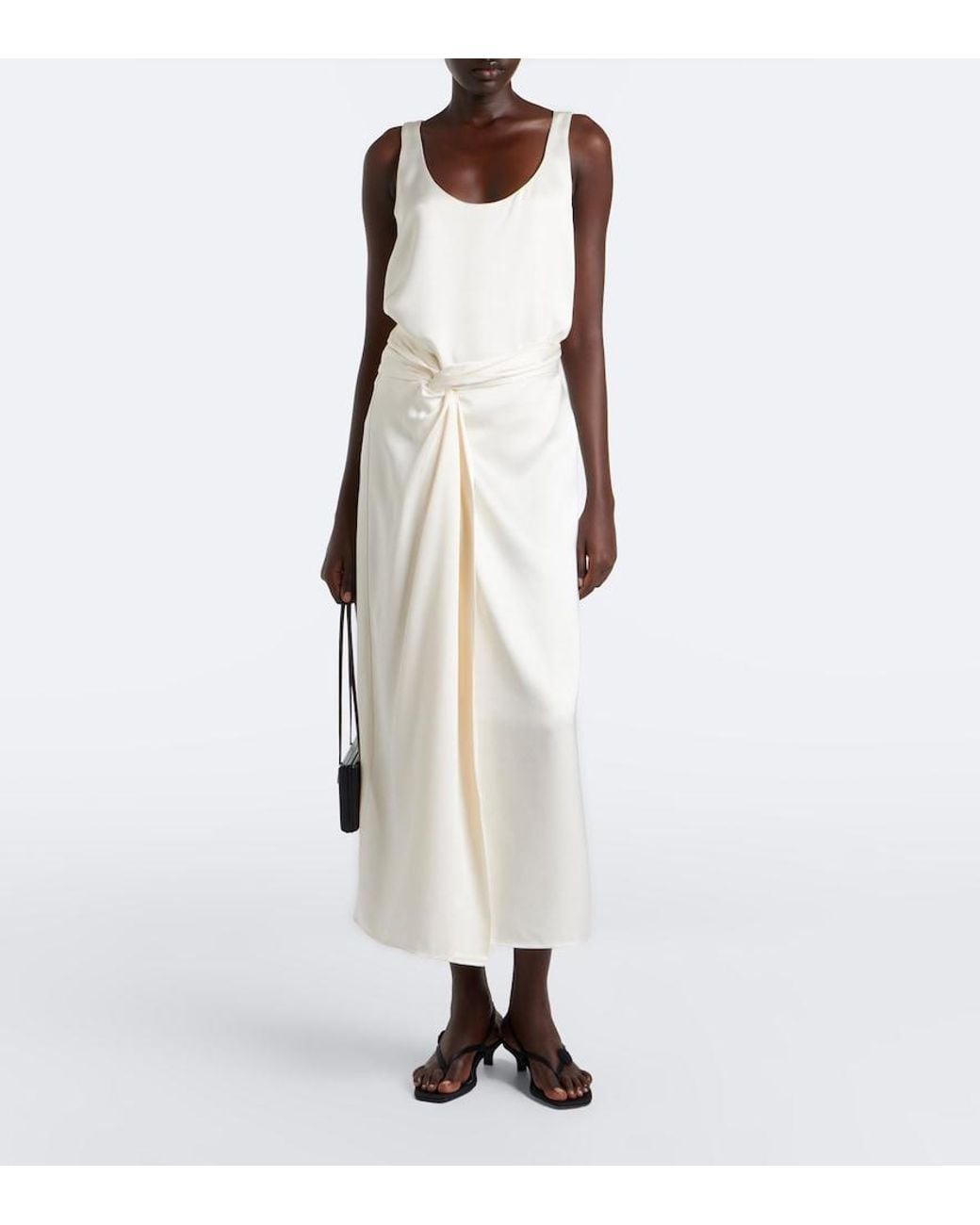 Rohe White Gathered Satin Midi Skirt