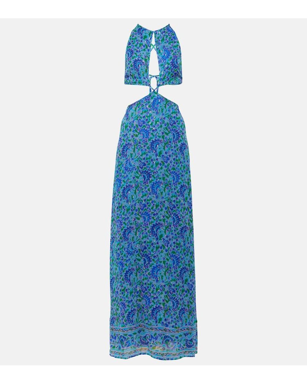 Rixo Blue Lenny Printed Cutout Maxi Dress