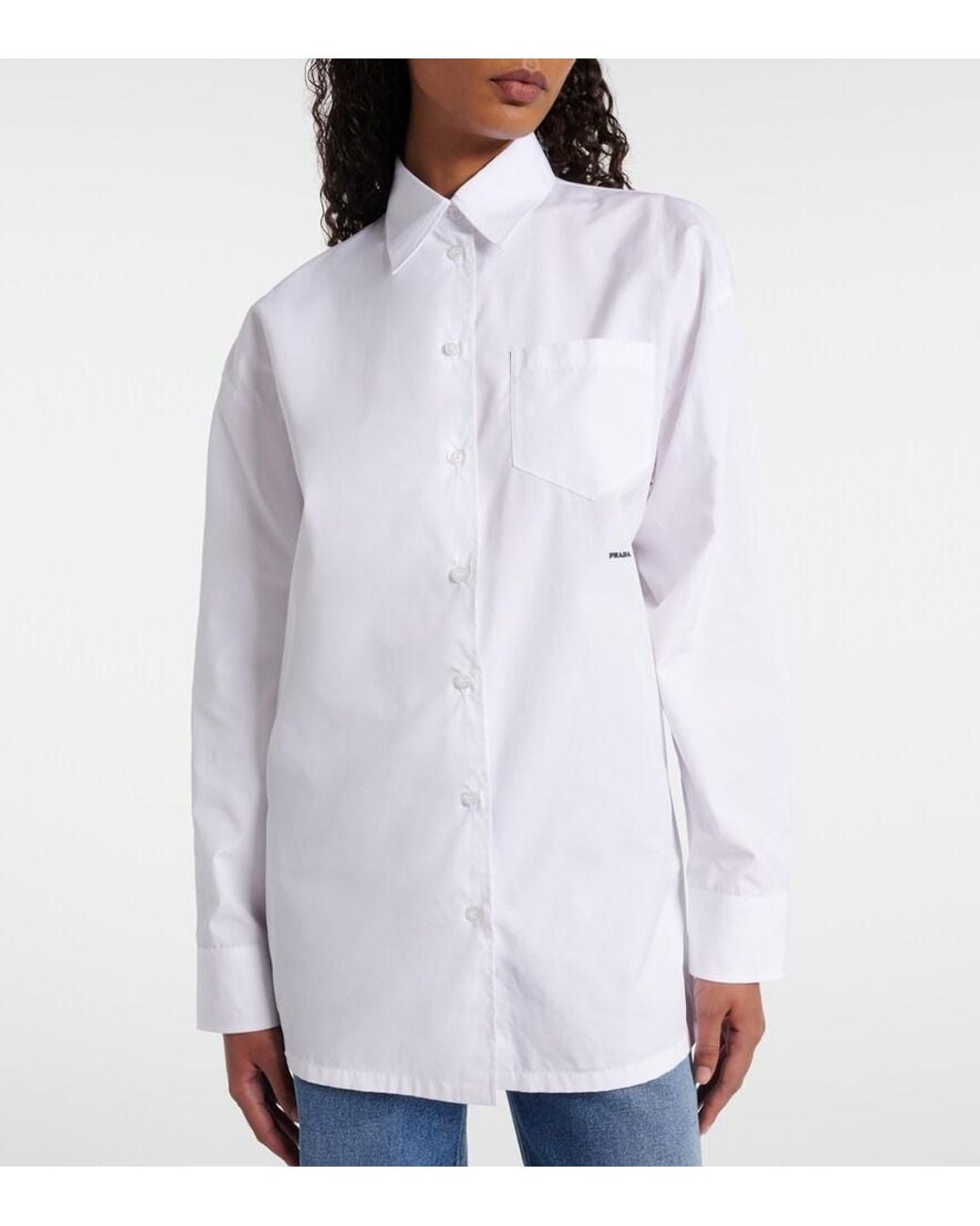 Prada White Embroidered-Logo Poplin Shirt