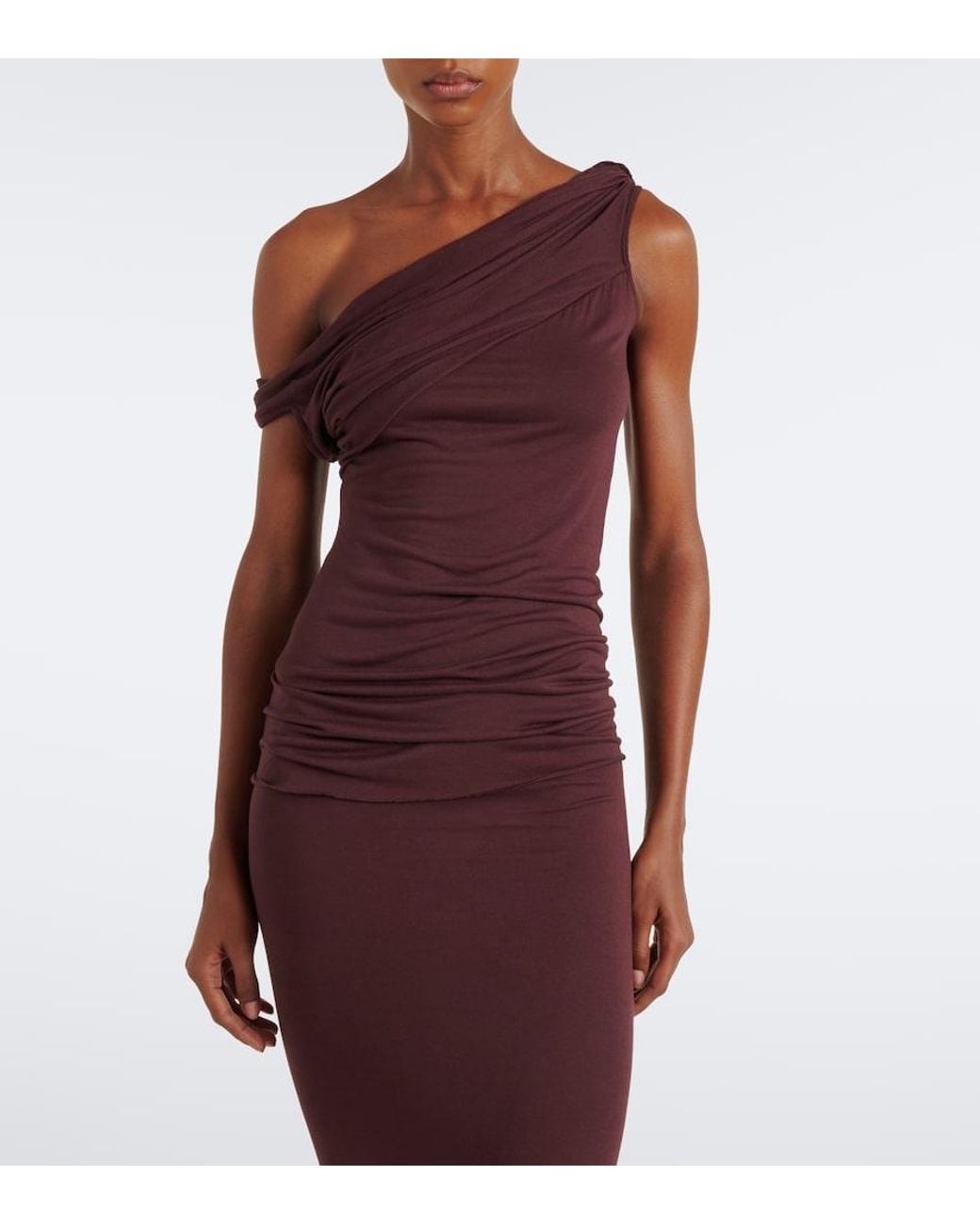 Rick Owens Purple Lilies Laeti Draped One-Shoulder Jersey Top