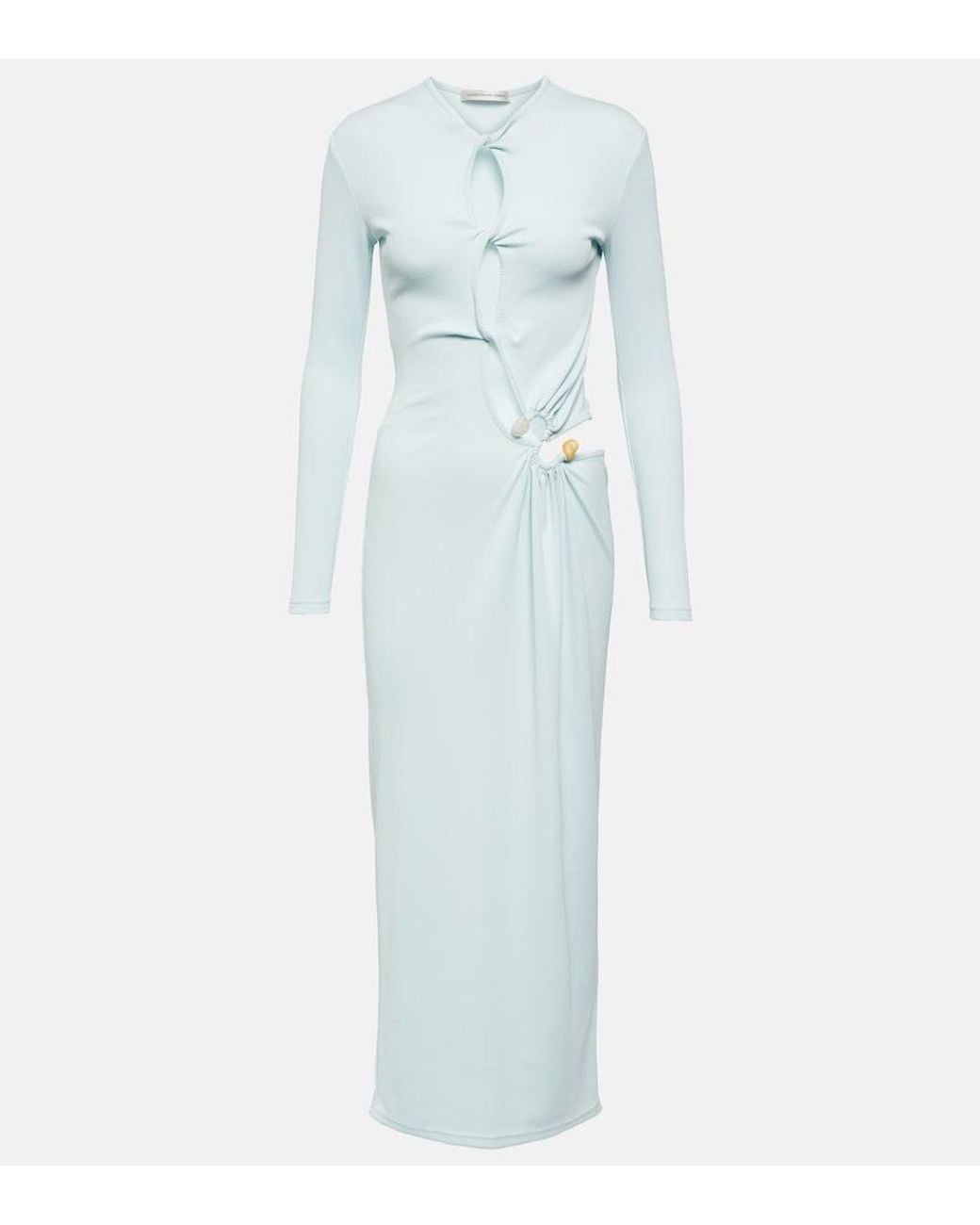 Christopher Esber Blue Gathered Cutout Jersey Midi Dress