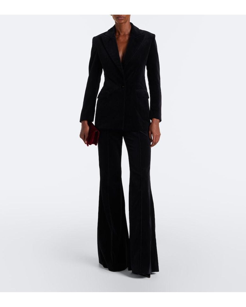 Costarellos Black Avice Cotton Velvet Flared Pants