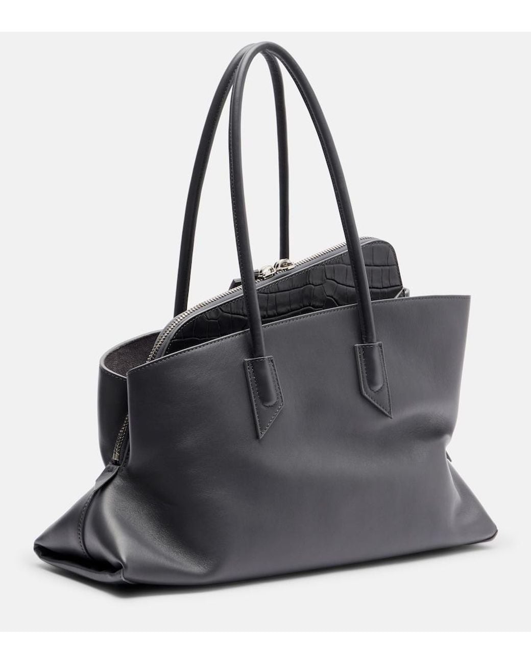 The Attico Black La Passeggiata Medium Leather Tote Bag