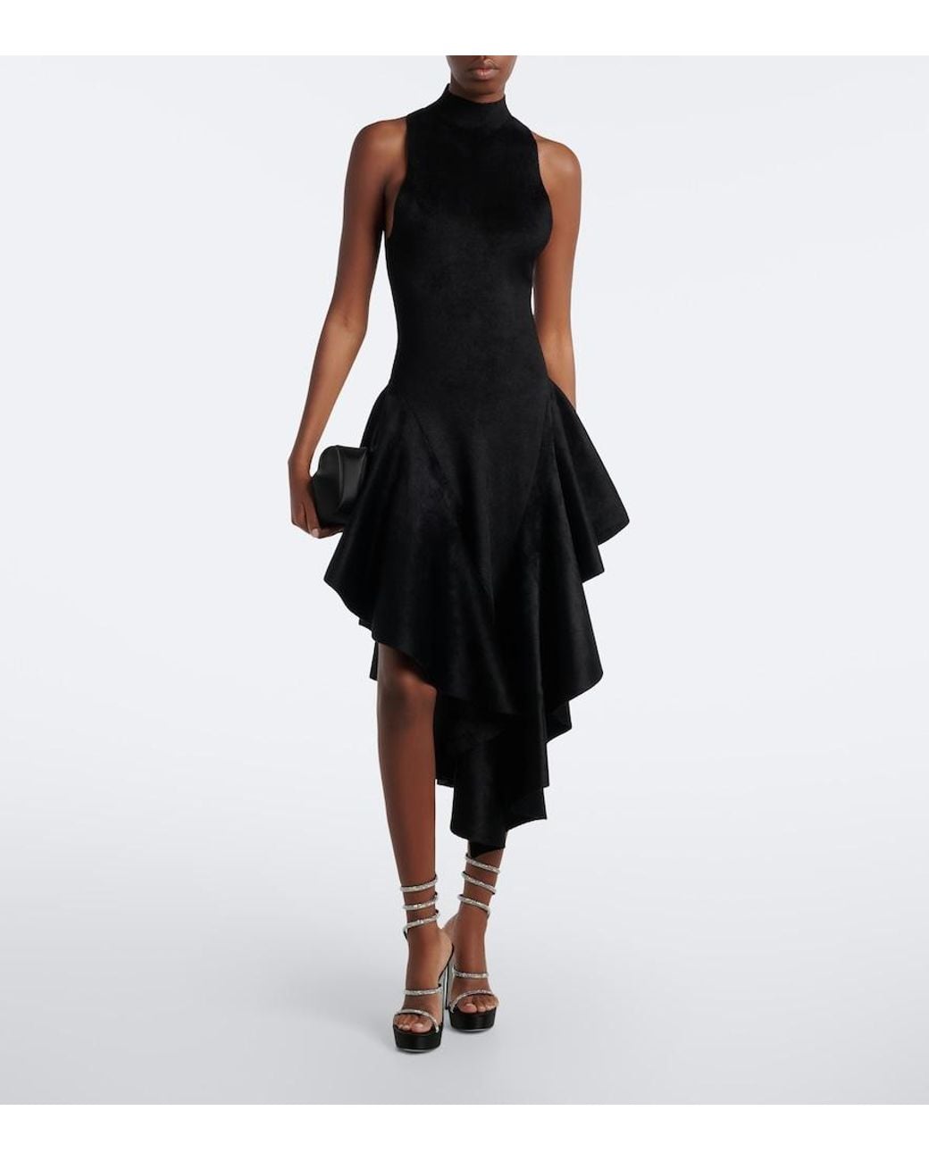 Rene Caovilla Black Cleo Embellished Satin Platform Sandals
