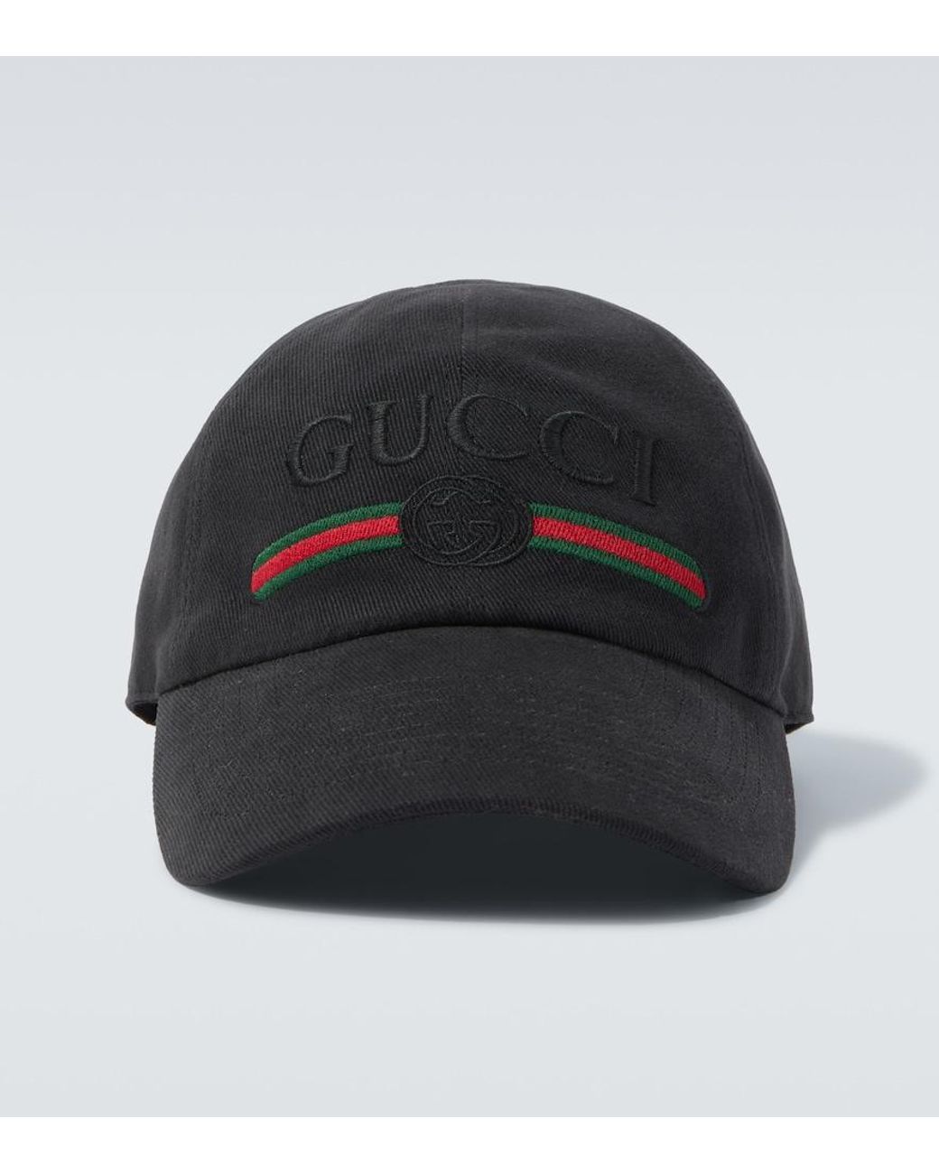 Gucci Black Web Stripe Cotton Baseball Cap for men