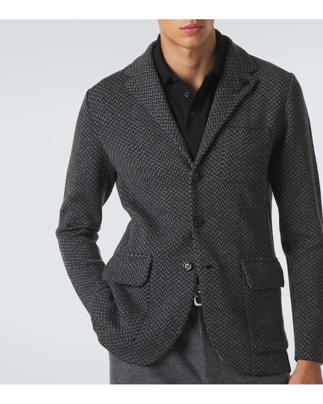 Lardini Black Virgin Chevron Wool Blazer for men