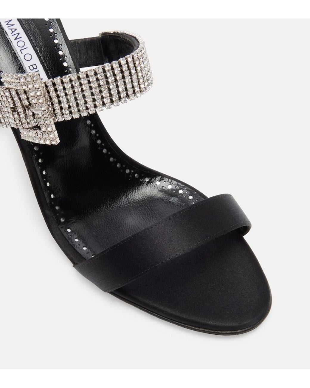 Manolo Blahnik Black Fibolta 90 Embellished Satin Mules