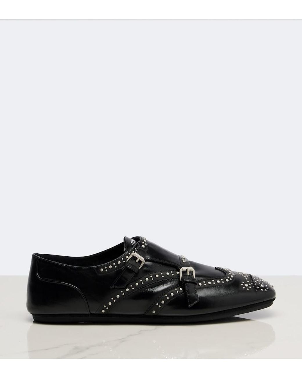 Fendi Black Studded Leather Monk Strap Shoes