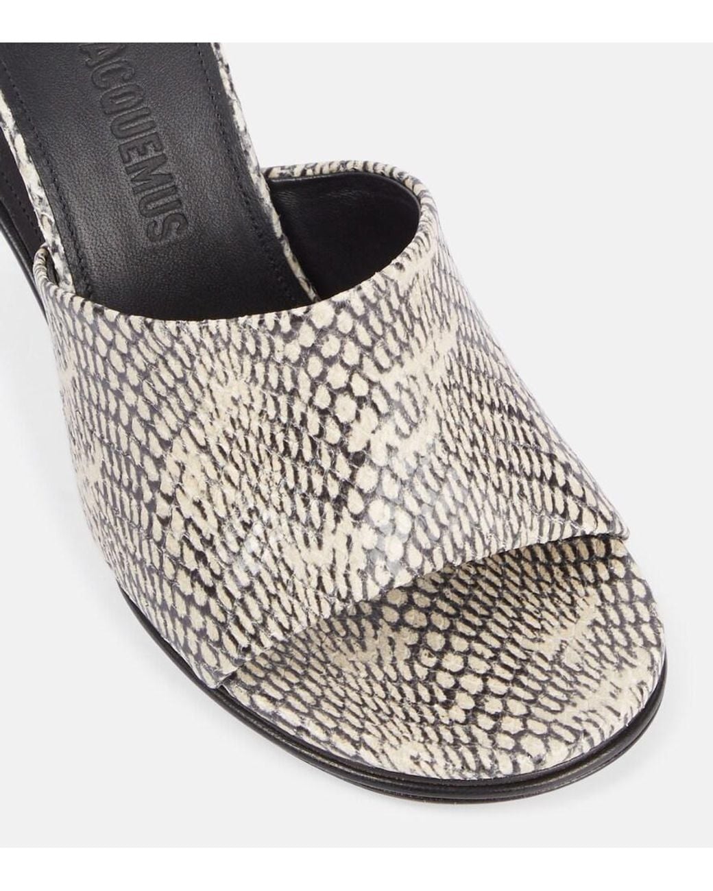 Jacquemus White Doubles Snake-Effect Leather Mules