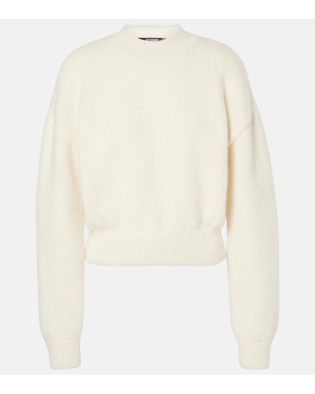 Jacquemus White Relaxed Fit Alpaca Blend Sweater With Tonal Logo