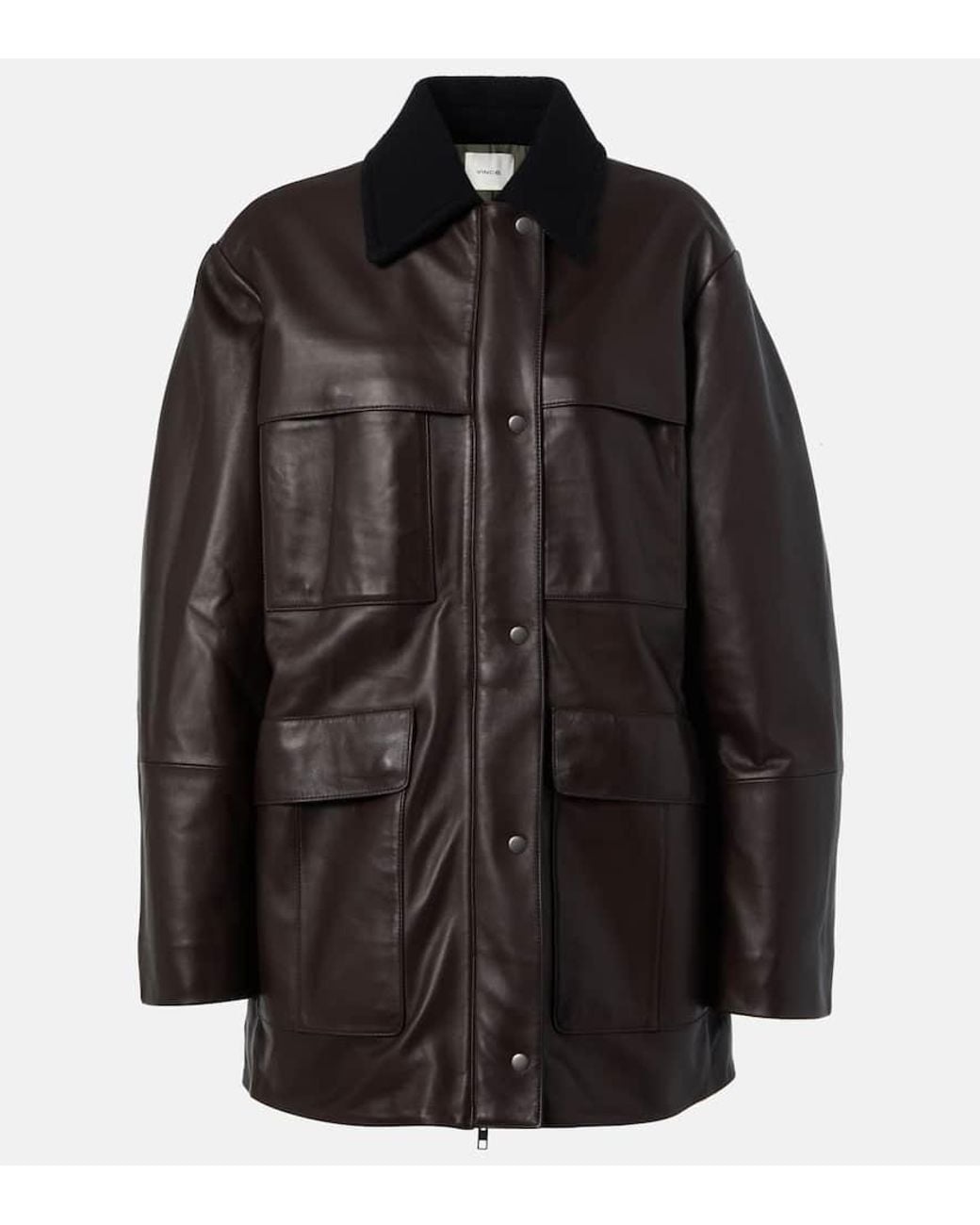 Vince Black Wool-Trimmed Leather Jacket