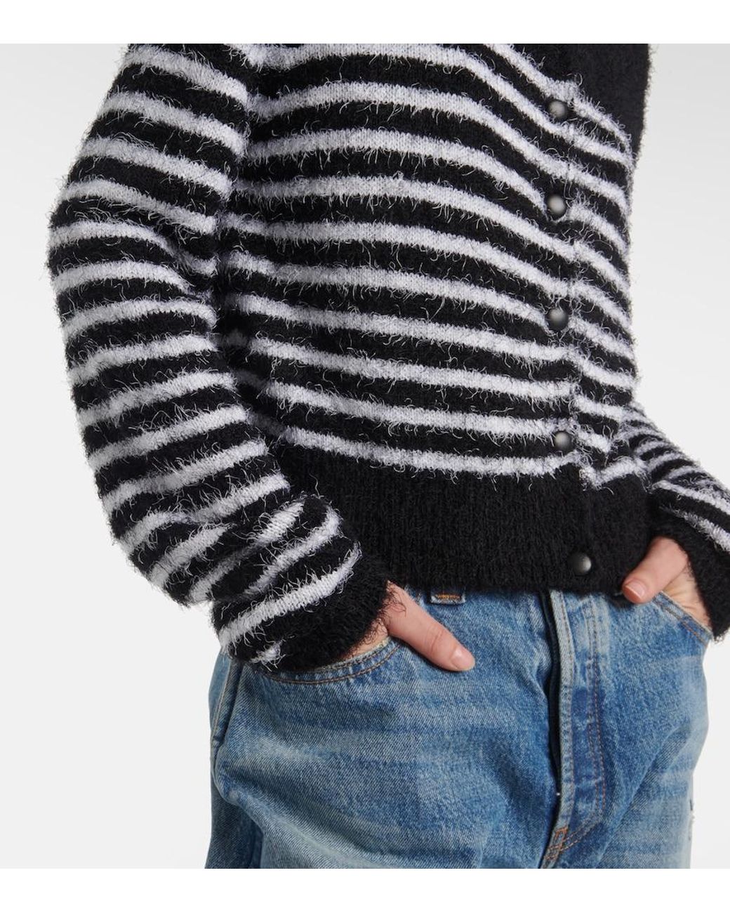 Khaite Black Silk-Cashmere Stripe Cardigan