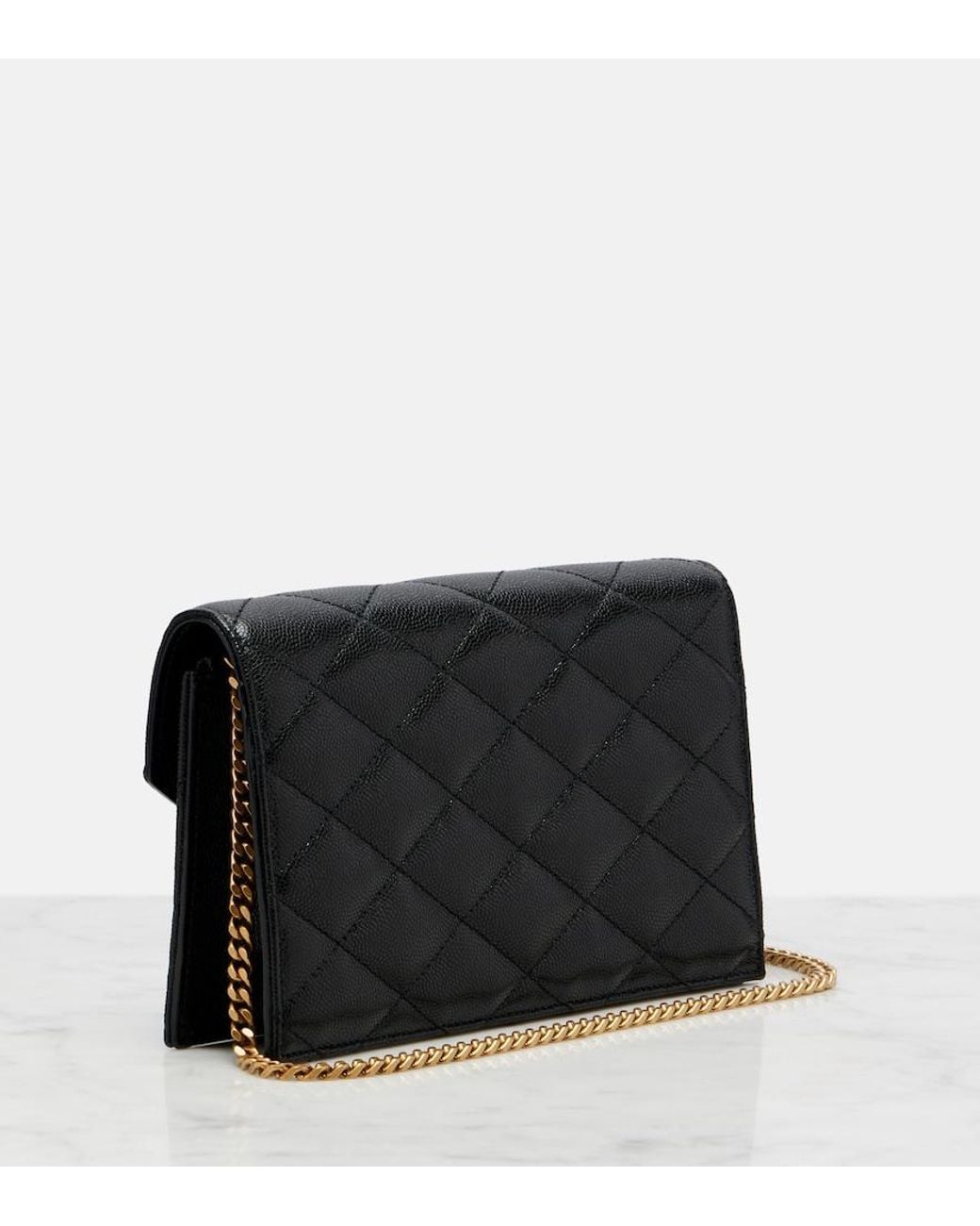 Saint Laurent Black Paris Leather Wallet On Chain