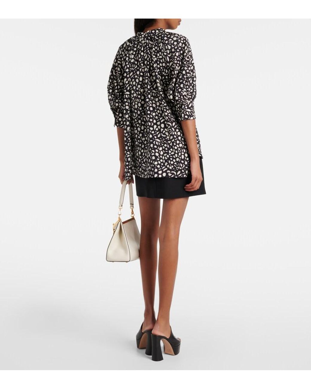 Max Mara Black Emy Printed Silk Twill Blouse