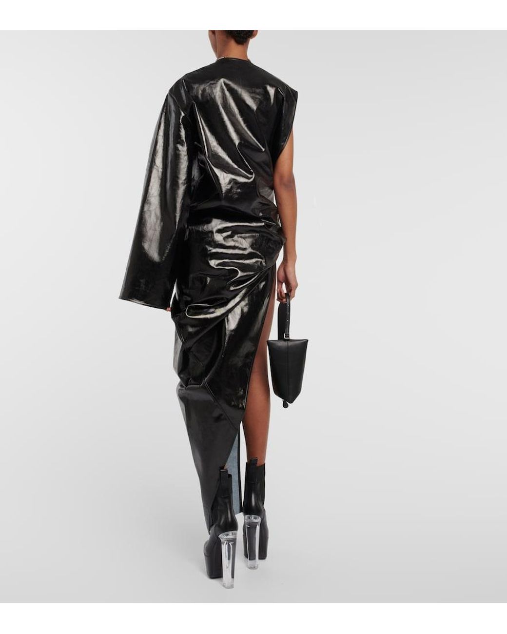 Rick Owens Black Asymmetrical Denim Gown
