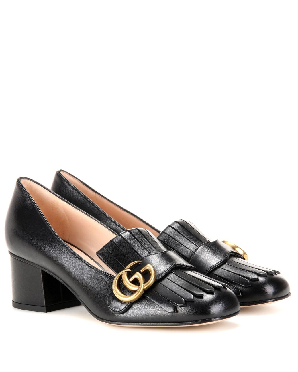 gucci leather mid heel pump