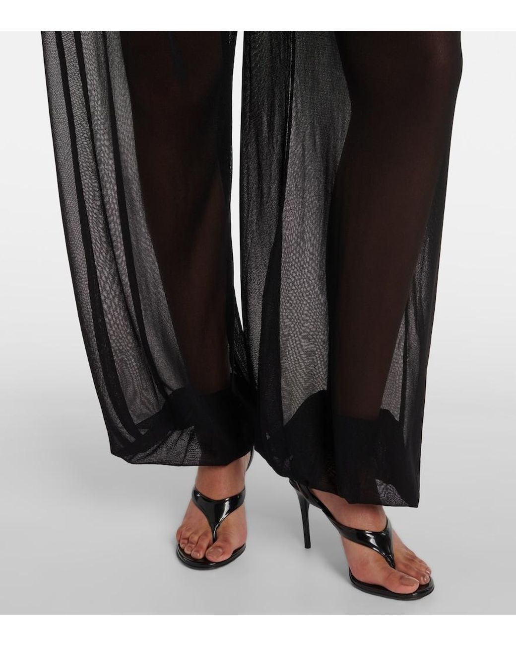 Alaïa Black Mid-Rise Semi-Sheer Wide-Leg Pants