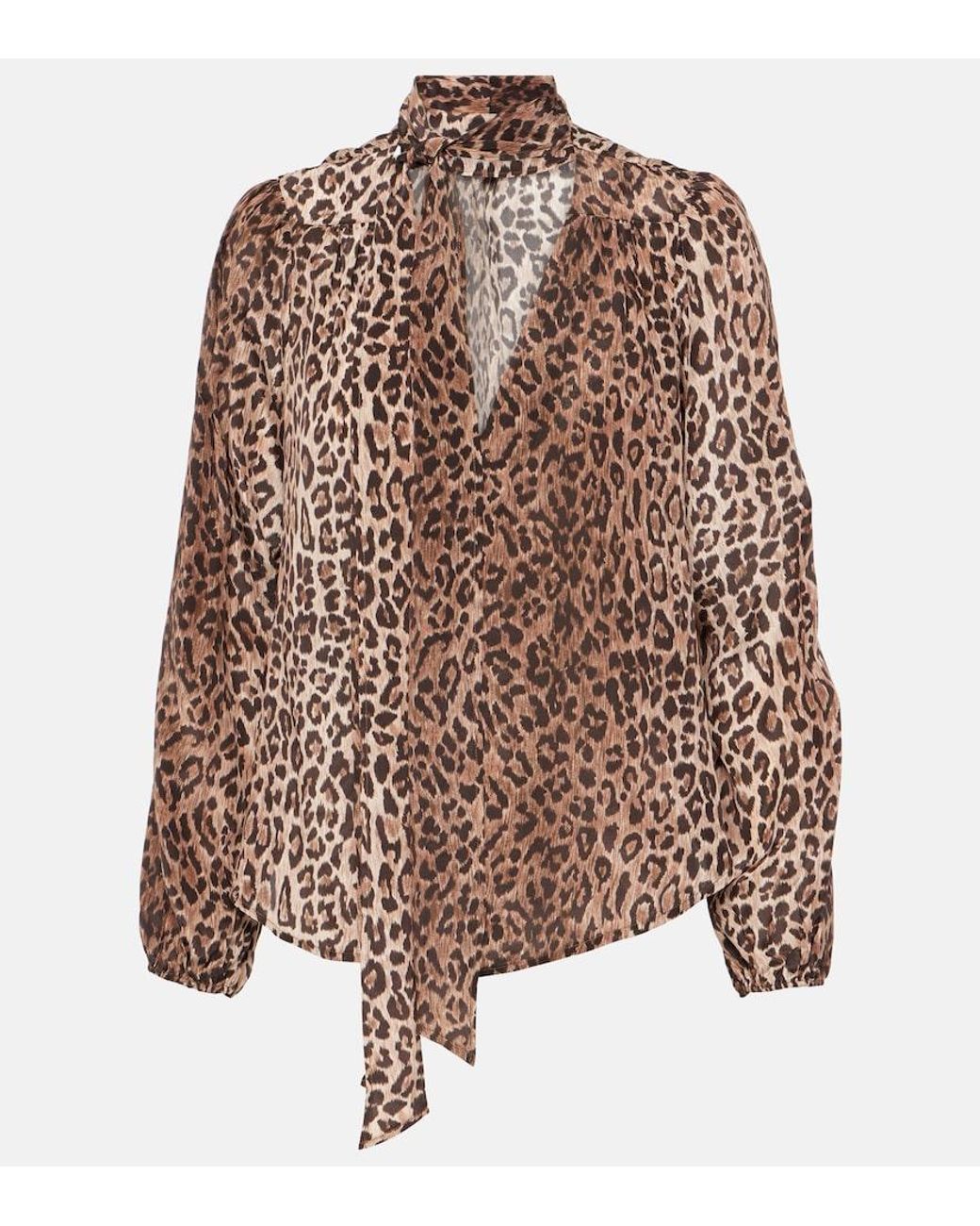 Blusa Moss De Seda Con Estampado De Leopardo Rixo de color Brown