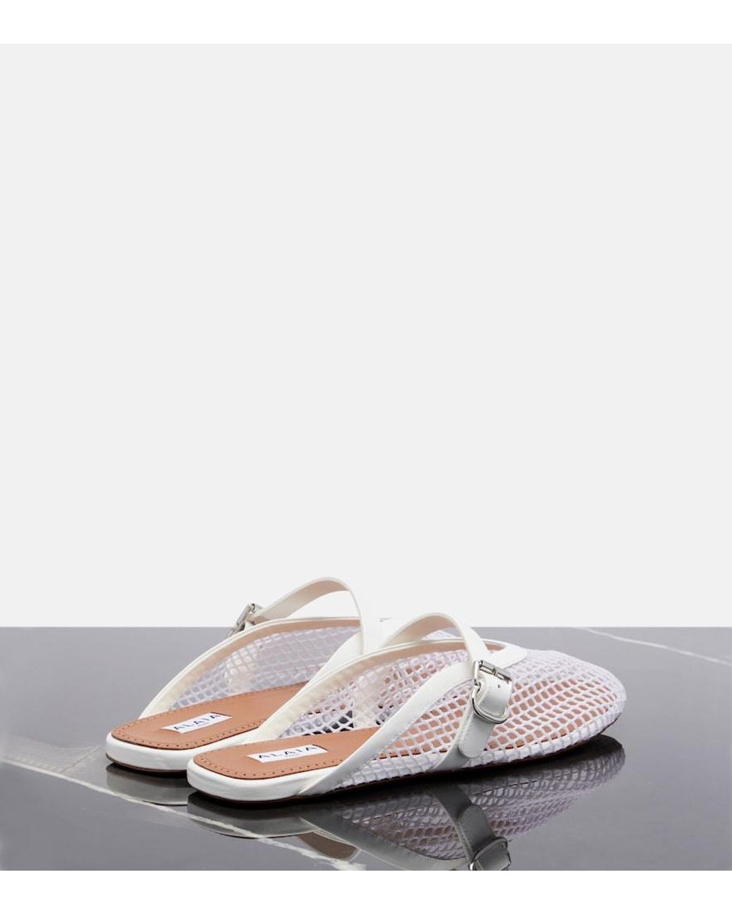 Alaïa White Fishnet Leather-Trimmed Slip-On Mules