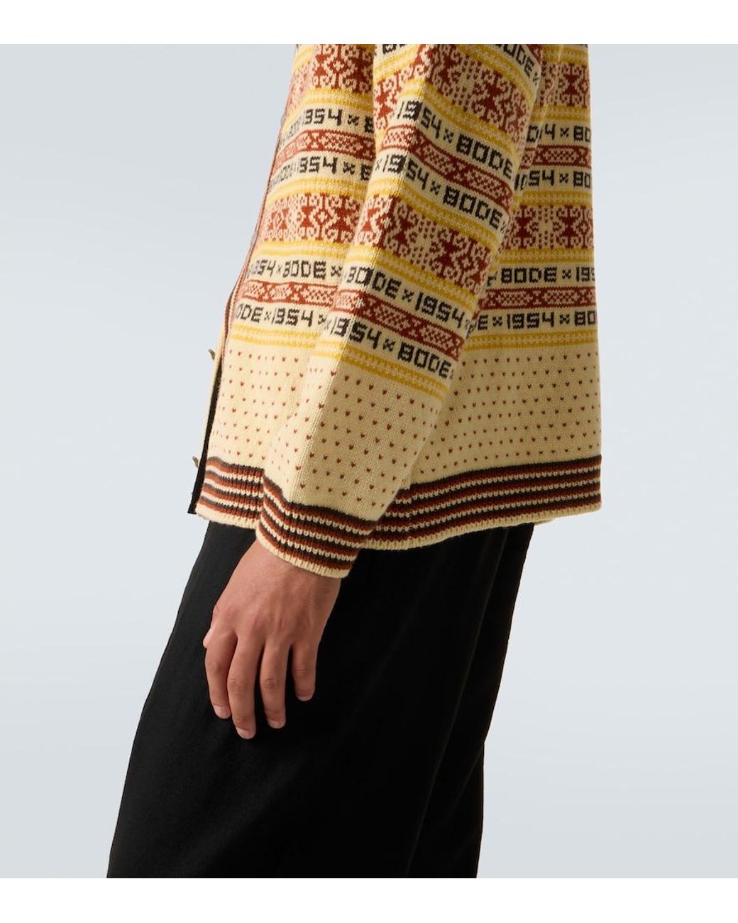 Bode Metallic Marzipan Jacquard Wool Cardigan for men