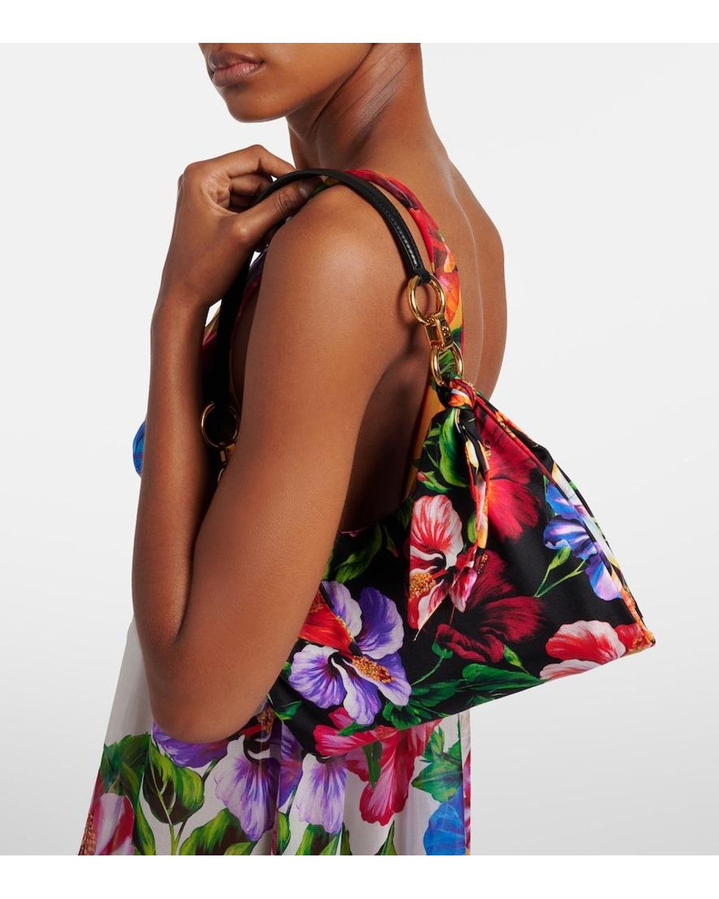 Dolce & Gabbana Red Small Floral Satin Shoulder Bag