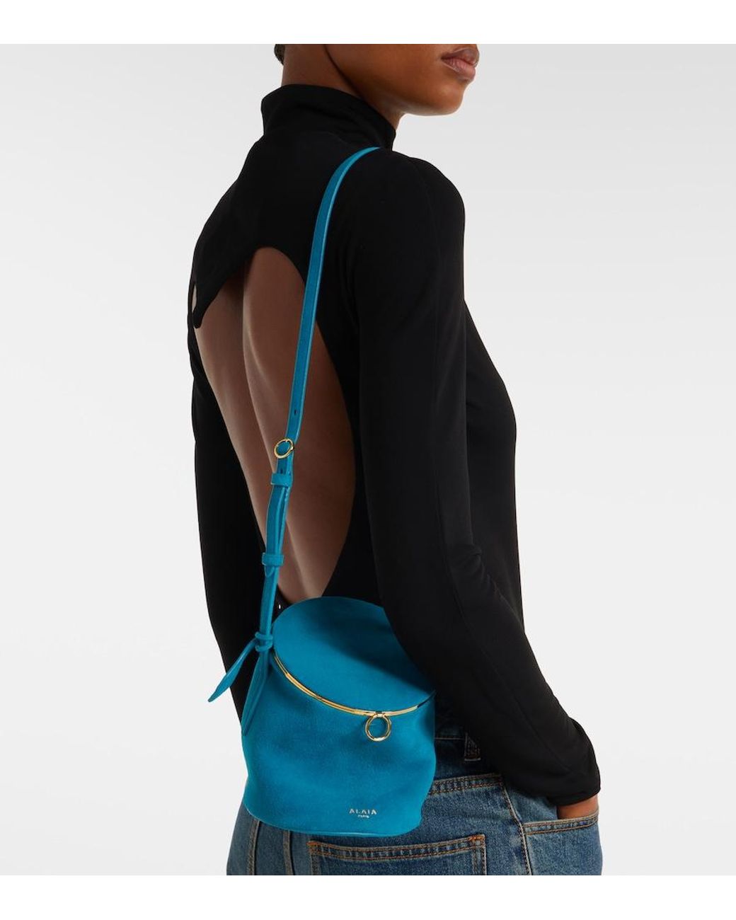 Alaïa Blue La Canette Small Suede Bucket Bag