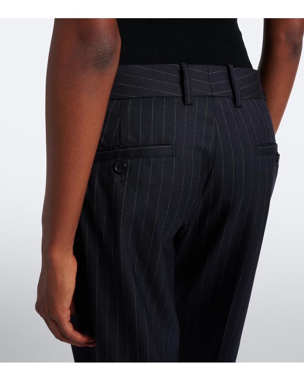 Nili Lotan Blue Bethany Pinstriped Wool Flared Pants