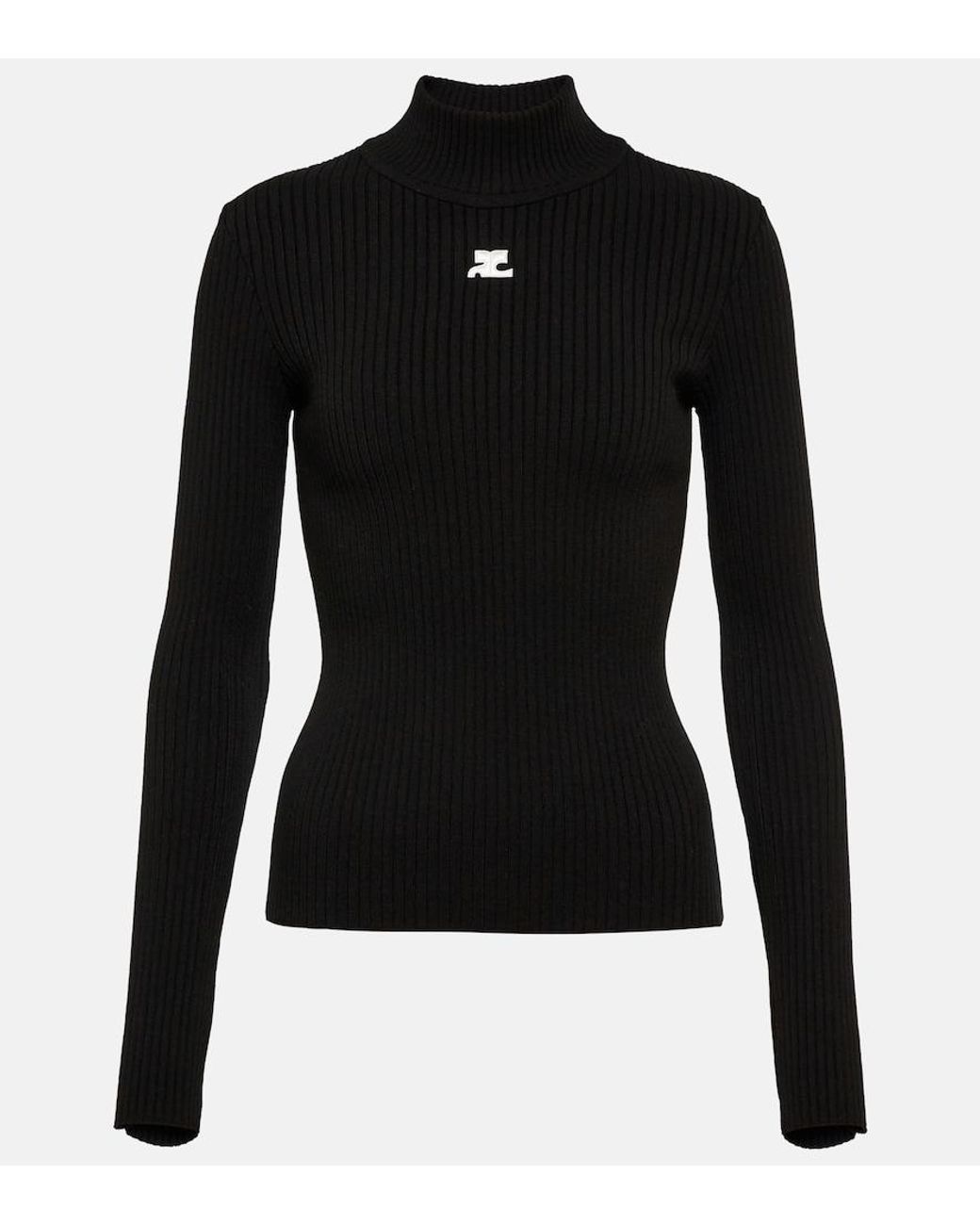 Courreges Black Logo Ribbed-Knit Turtleneck Sweater