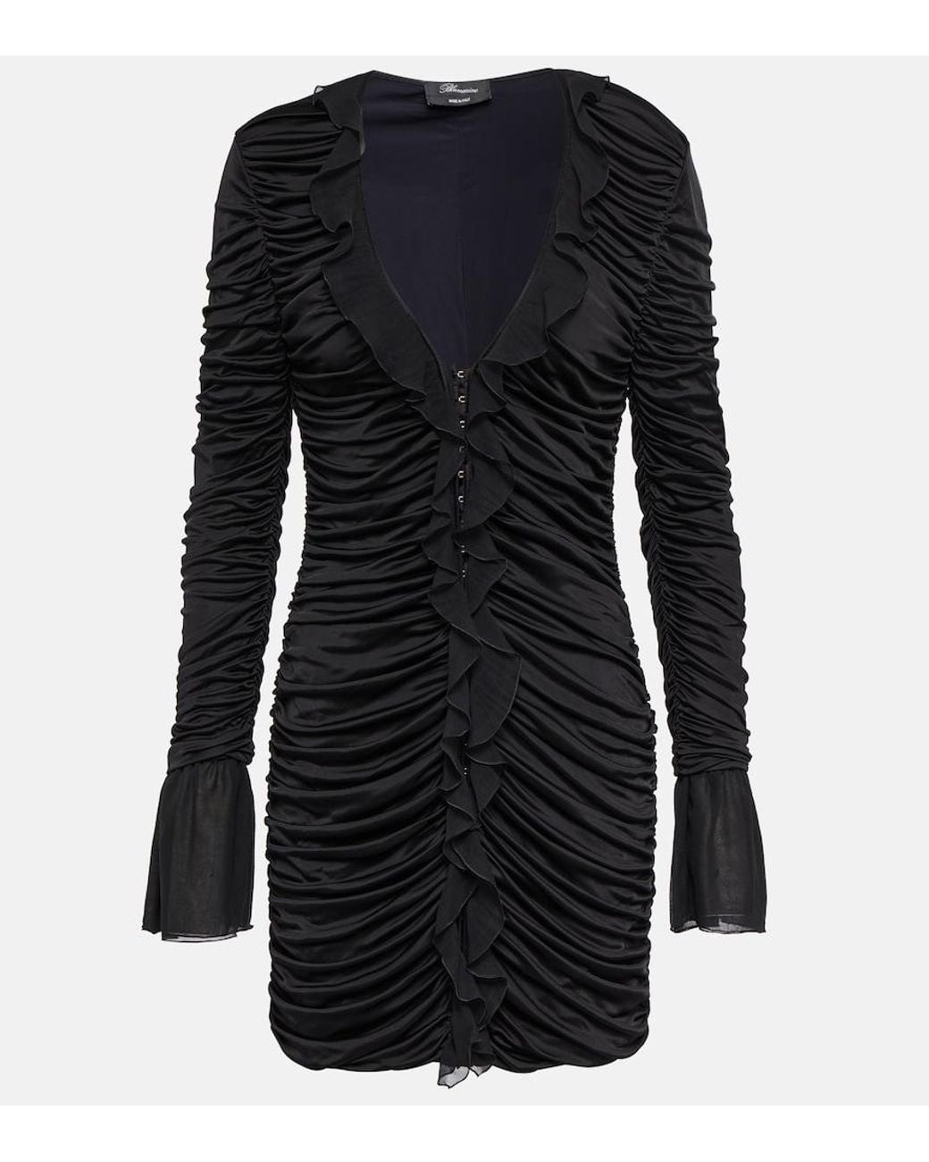 Blumarine Black Deep V-Neck Ruched Minidress