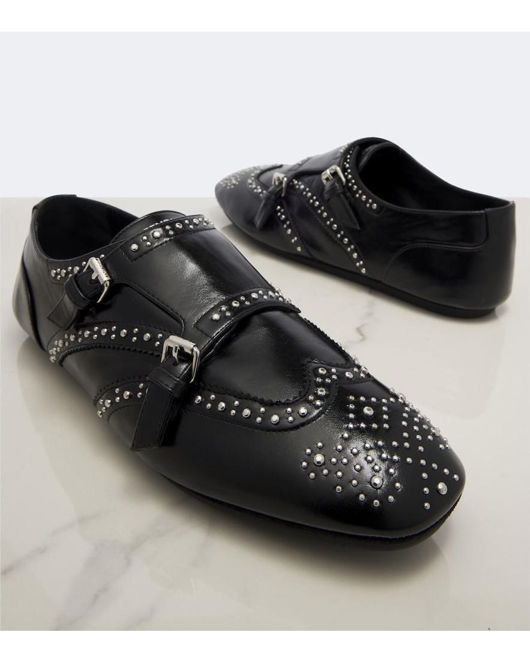 Fendi Black Studded Leather Monk Strap Shoes