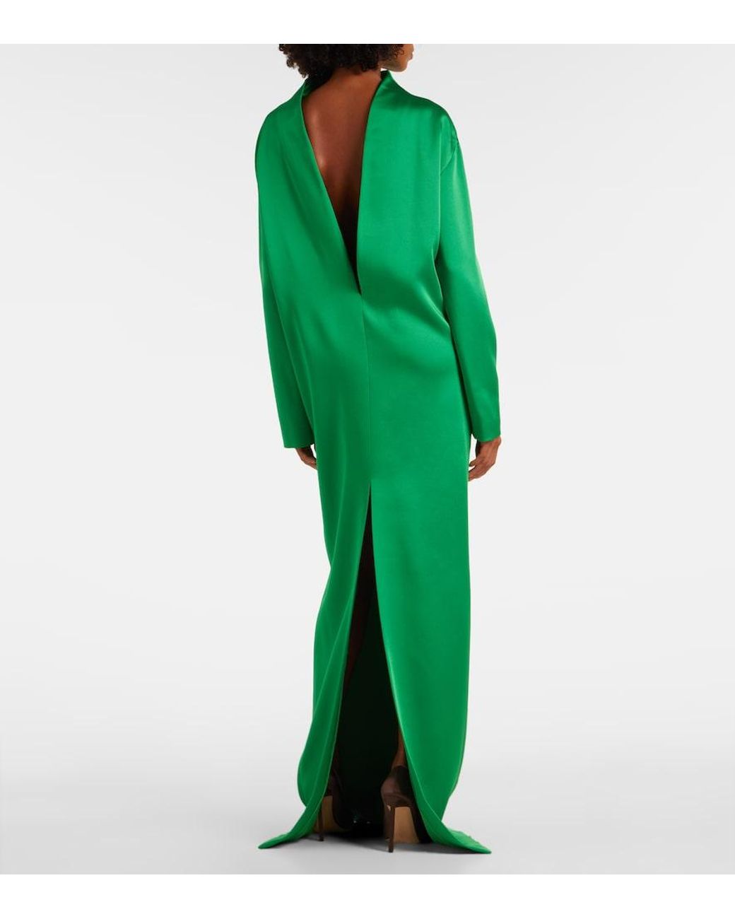 Tom Ford Green Oversized Open-Back Satin-Crepe Gown