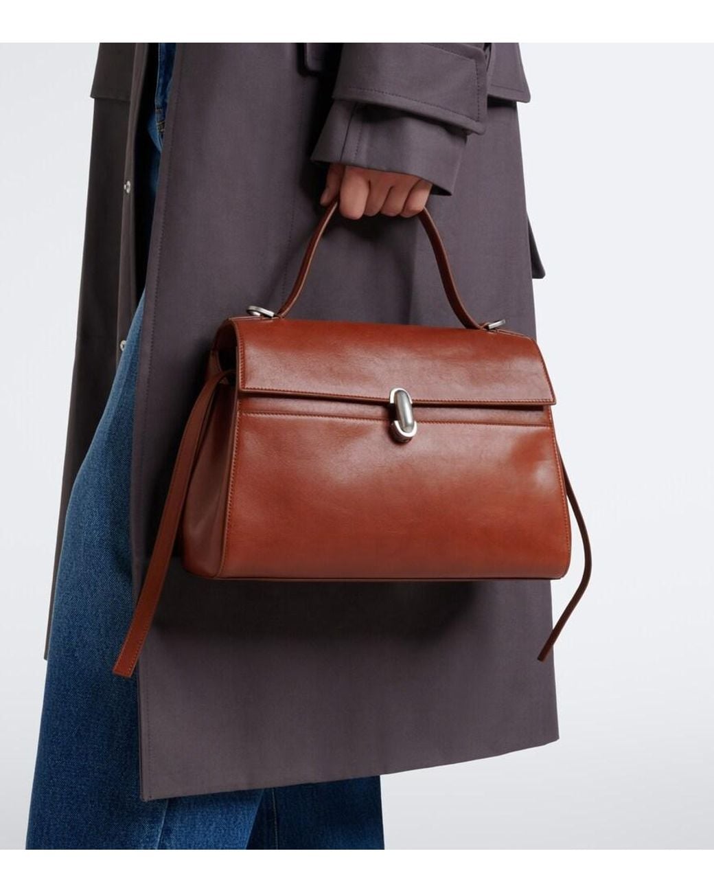 SAVETTE Brown Symmetry Soft Medium Leather Top Handle Bag