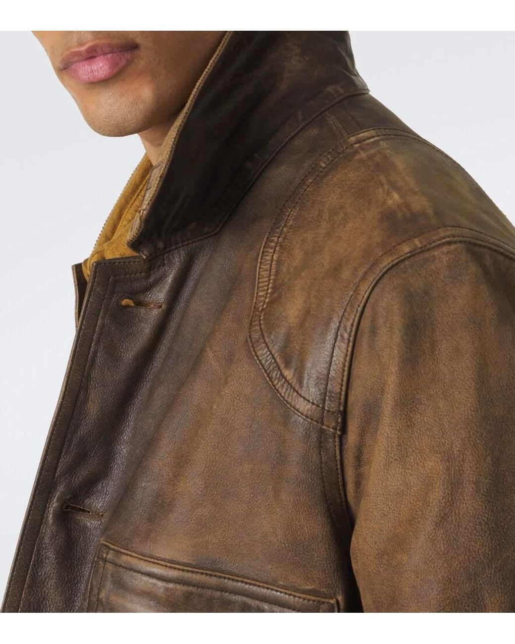 RRL Brown Corduroy-Trimmed Leather Jacket for men