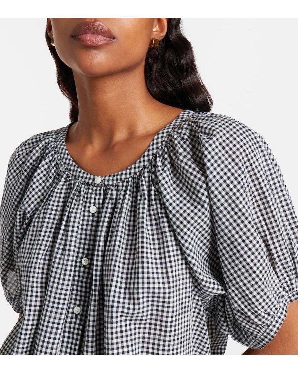 Doen Gray June Gingham Cotton-Blend Top