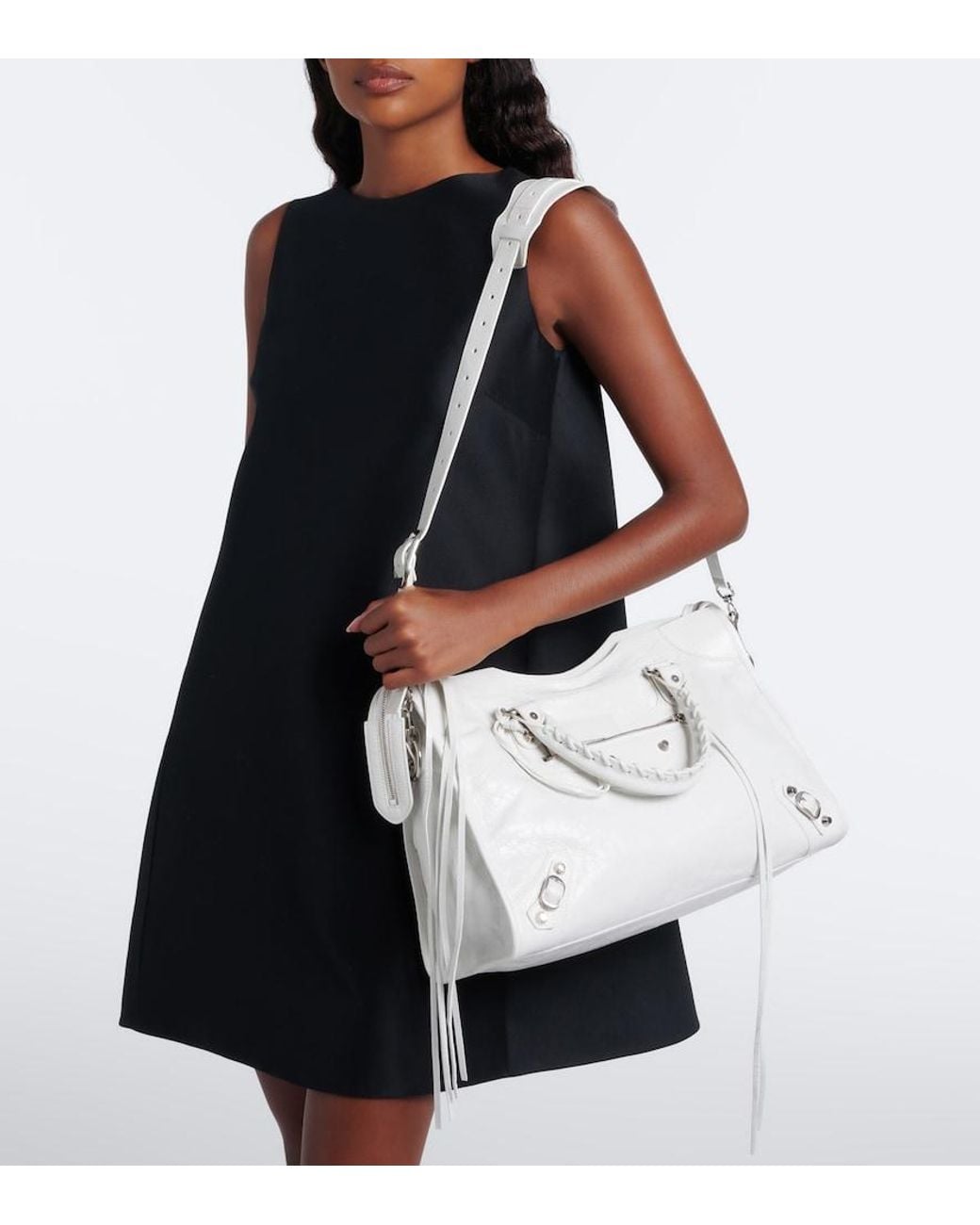 Balenciaga White Le City Medium Leather Top-Handle Bag