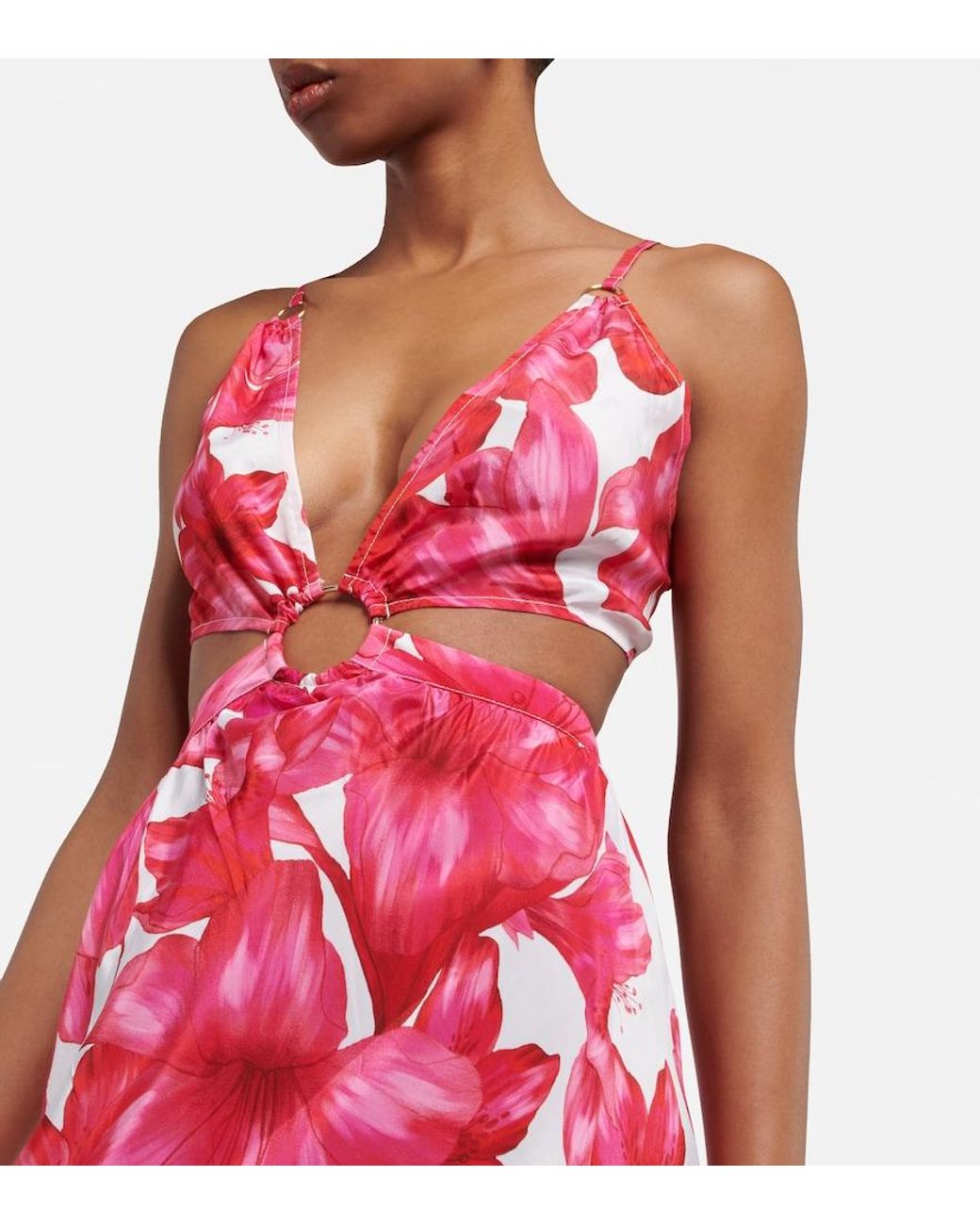 Alexandra Miro Red Colette Floral Cutout Maxi Dress