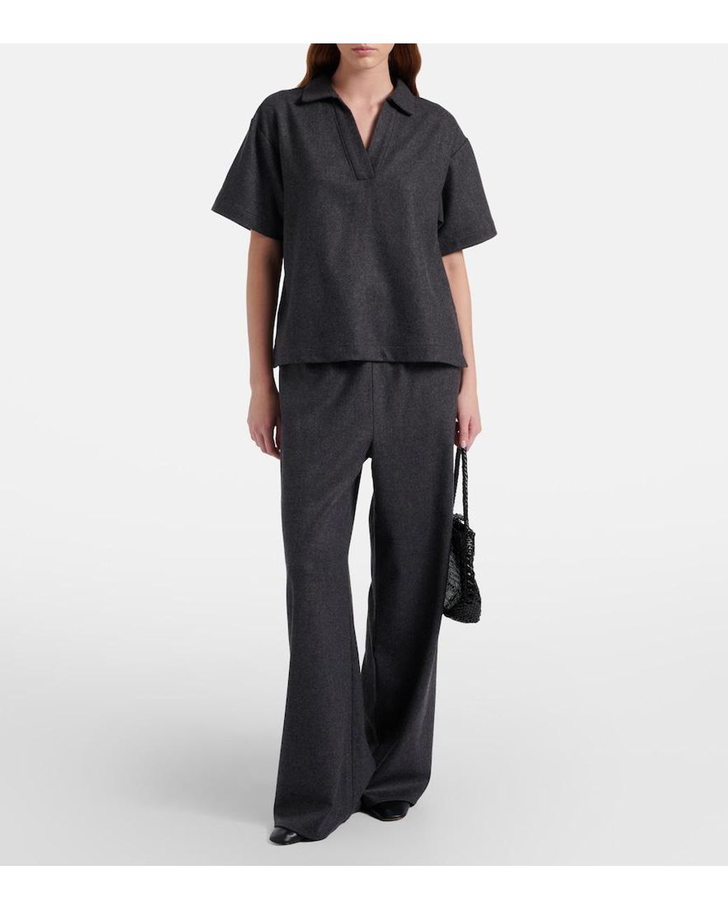 Asceno Black Modena Wool And Cashmere Flannel Polo Shirt