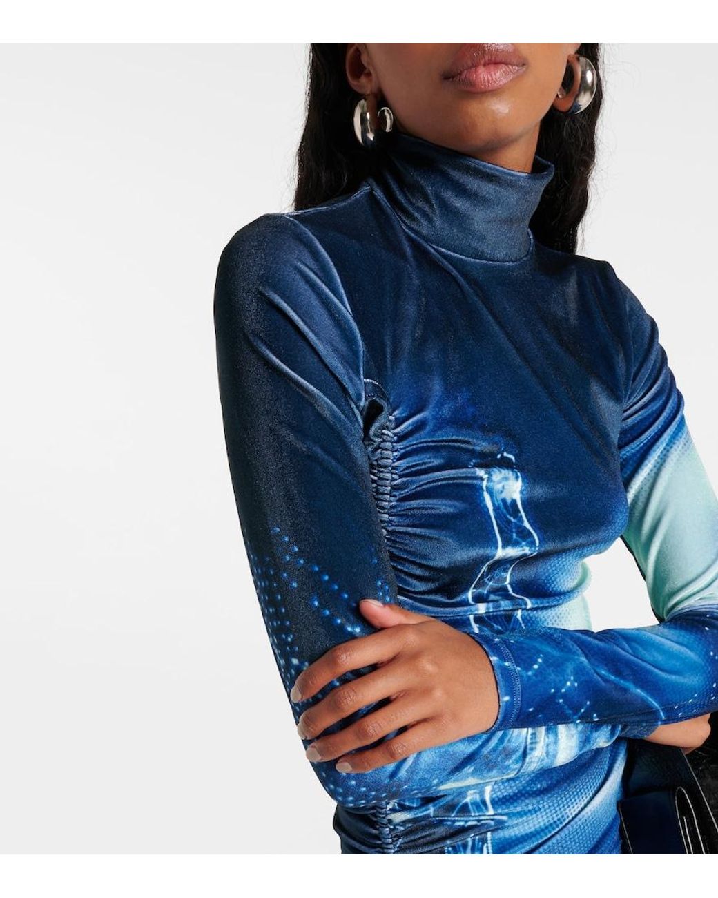 Jean Paul Gaultier Blue Pigalle Gathered Velvet Dress