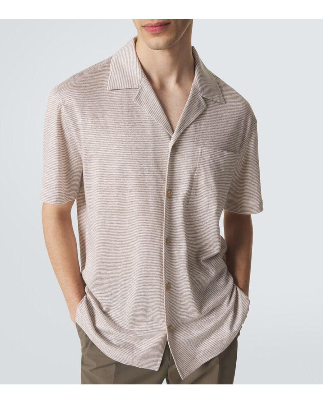 Brioni Pink Striped Linen And Cotton Shirt for men