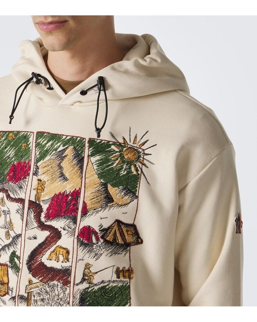 Moncler White Printed Cotton-Blend Jersey Hoodie for men