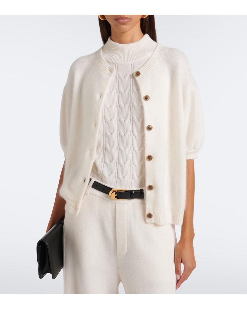 Lisa Yang White Lucianne Brushed Cashmere Cardigan