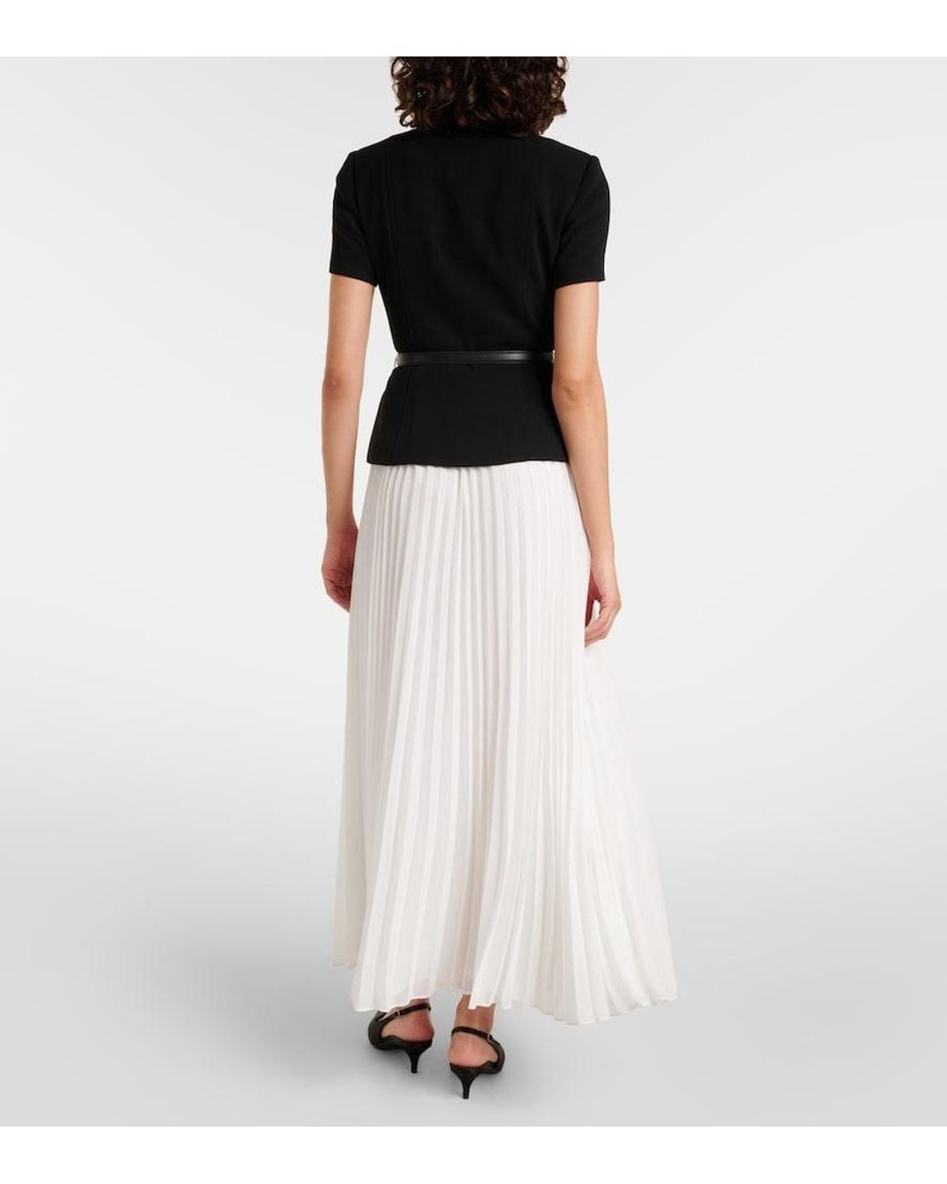 Self-Portrait White Belted Pleated Chiffon Maxi Dress